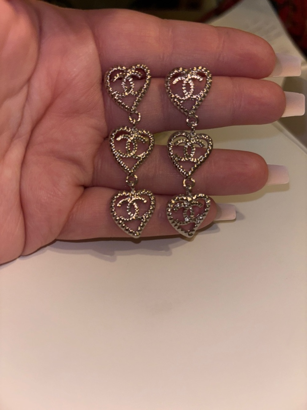 Fashion Jewelry Gold-Tone Triple Heart Drop Earrings